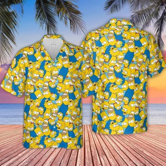 The Simpsons Family Hawaiian Shirt Casual Button Down Unisex Adults Outfit