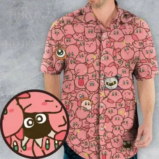 Cute Kirby Waddle Doo Bandana Waddle Dee Hawaiian Shirt, Funny Aloha Shirts