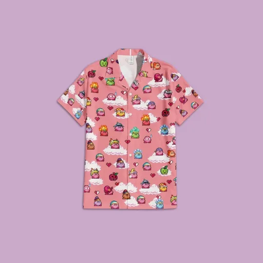 Kirby Pixel Hawaiian Button Down Shirt Unisex Adults