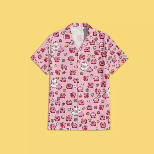 Funny Kirby 8-Bit Retro Button Up Shirt