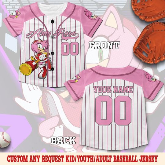 Discover Custom Sonic Amy Rose Baseball Jersey, Personalized Sonic Amy Rose Baseball Jersey, Sonic hedgehog Birthday Jersey, Sonic Birthday