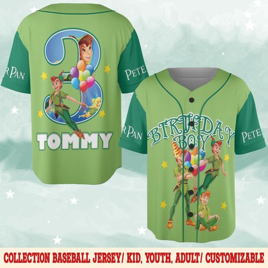 Personalized Peter Pan Birthday Baseball Jersey, Disney Peter Pan Jersey Shirt, Disneyland Baseball Jersey, Magic Kingdom Gift