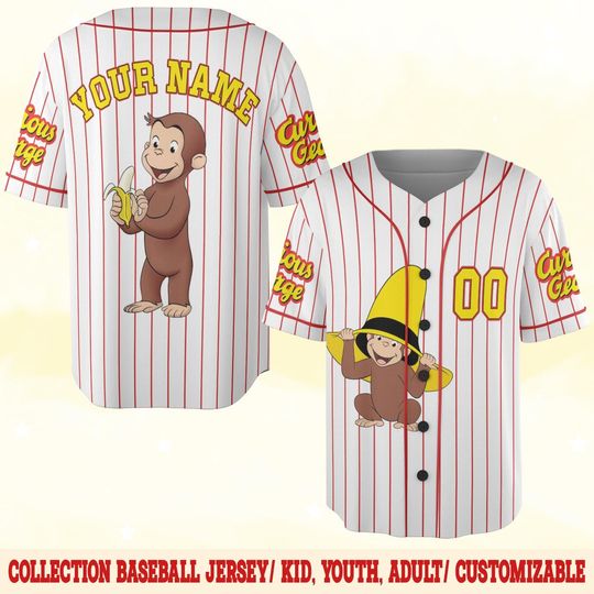 Curious George Birthday Baseball Jersey/Curious George Baseball Shirt/Curious George Birthday Jersey Shirt/Custom Baseball Jersey