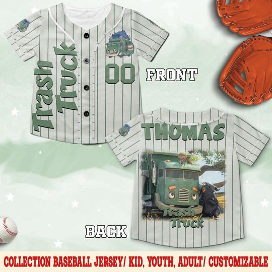 Personalized Trash Truck Baseball Jersey, Hank Trash Truck Birthday Boy, Birthday Jersey, Trash Truck Family Birthday Party Matching