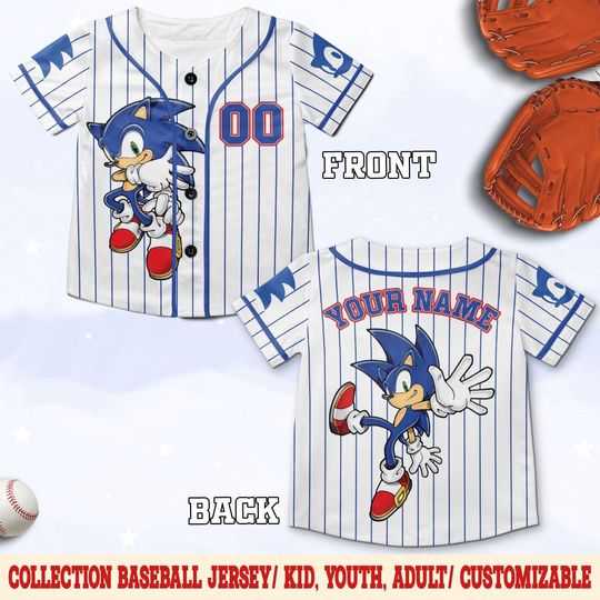 Personalized Disney Sonic Baseball Jersey, Sonic Baseball Jersey, Sonic Party Jersey, Sonic Birthday Gift