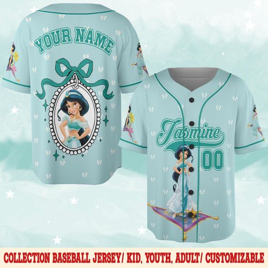 Custom Disney Princess Jasmine Aladdin Simple, Custom Name Disney Game Day Jersey, Gift For Baseball Fan Disney Princess Matching