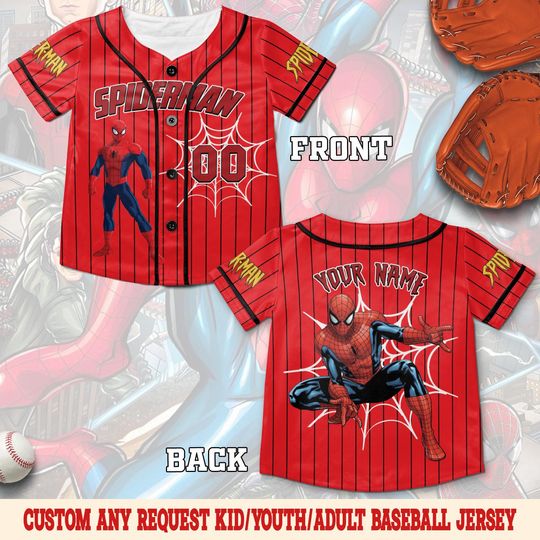 Personalize Spiderman Collection Baseball Jersey, Custom Kid Youth Adult Disney Jersey Spider Man Jersey, Marvel Spiderman Lover Gift