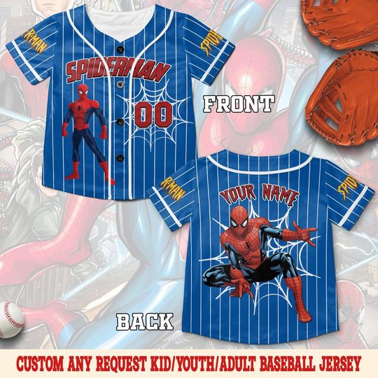 Personalize Spiderman Collection Baseball Jersey, Custom Kid Youth Adult Disney Jersey Spider Man Jersey, Marvel Spiderman Lover Gift