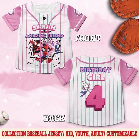 Custom Spidey and Friends Gwen Ghost Spider Baseball Jersey, Custom Spiderman Baseball Jersey Outfit, Birthday Gift for Fan Family