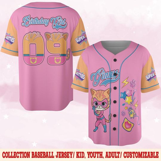 Discover Personalized Disney SuperKitties Baseball Jerseys, Disney Super Kitties Ginny Birthday Girl Jerseys Shirt, Disney Cat Baseball