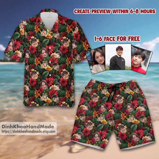 Discover Custom Hawaiian Shirts,Personalized Aloha Shirts with Face,Floral Hawaiian Shirts,Summer Beach Party Shirts,Custom Gifts for Husband/Him/Dad