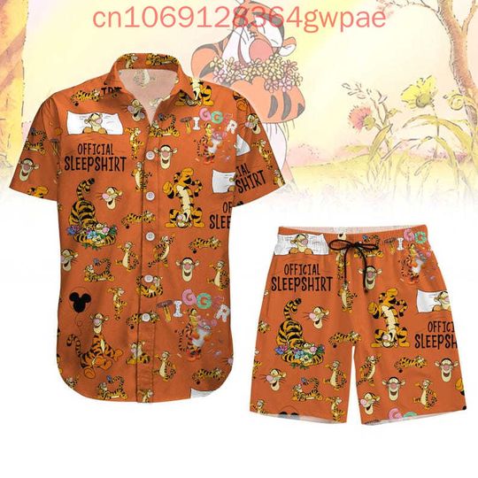 Disney Tigger And Pooh Bear Summer Short Tigger Men Women Hawaiian Shirts Cartoon Beach Short For Short Sleeve Shorts Suit