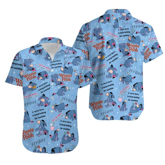 Disney Eeyore Button Shirt And Shorts, Eeyore Shirt, Eeyore Summer Shirt, Eeyore Beach Shirt, Eeyore Vacation Shirt