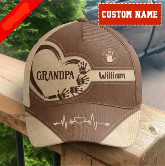 NEW! Personalized Kid Handprints Baseball Cap, Custom Kid Name Classic Cap for Dad, Father's Day, Idea Gift from Kids, Custom Cap for Him