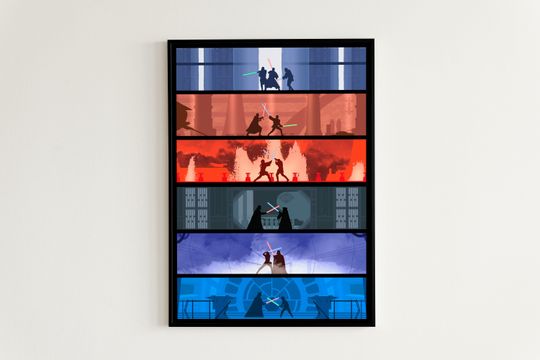 Star Wars Poster, A New Hope, Empire Strikes Back, Return of the Jedi, Phantom Menace, Attack of the Clones