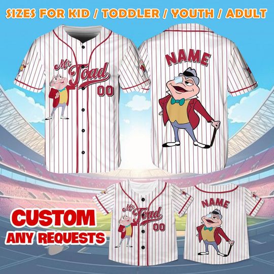 Disney Mr Toad Jersey Shirt, Disney Adventures of Ichabod and Mr Toad Baseball Jersey, J Thaddeus Toad Cosplay, Disney World Shirt