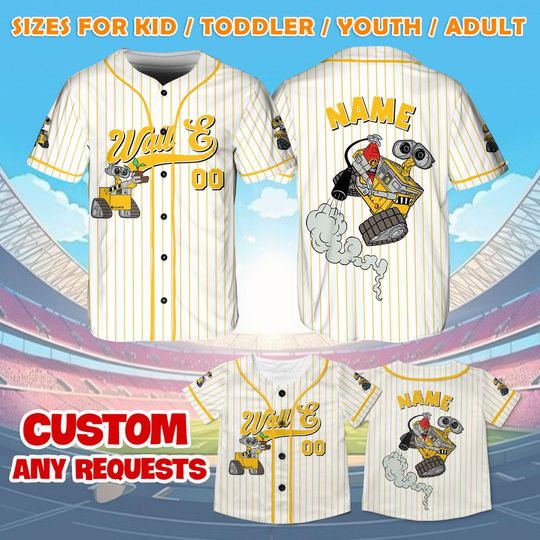 Pixar Wall E Jersey Shirt, Disney Wall E Baseball Jersey, Wall E Robot Cosplay, Disney Family Shirts, Magic Kingdom Shirt