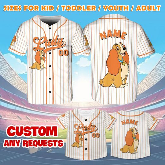 Lady and the Tramp Lady Jersey Shirt, Disney Lady and the Tramp Baseball Jersey, Disney Lady Dog Cosplay, Cocker Spaniel Lover Shirt
