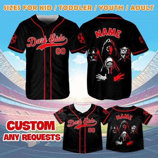 Star Wars Dark Side Jersey Shirt, Darth Vader Jersey, Disney Star Wars Baseball Jersey, Kylo Ren Darth Maul Palpatine Jersey