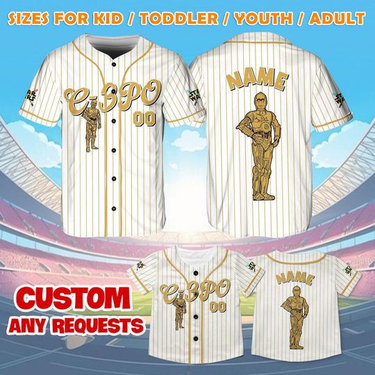 Star Wars C3PO Jersey Shirt, Disney Star Wars Baseball Jersey, C-3PO Cosplay, Galaxy's Edge Trip Shirt, Disney Family Shirts