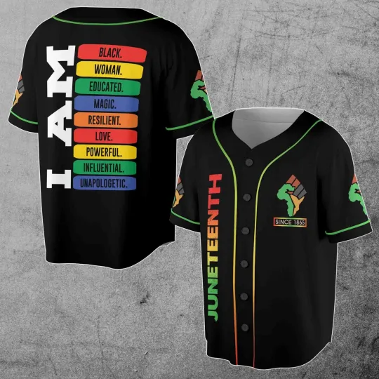 I Am Black Woman Educated Magic Happy Juneteenth Day Baseball Jersey Shirt