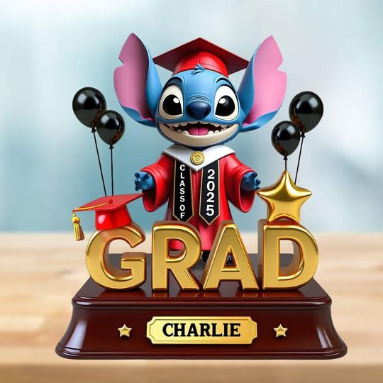 Disney Acrylic Plaque, Stitch Graduation Figurine, Custom Class of 2025 Acrylic Plaque, Stitch Class of 2025 Gift, Gift For Friends