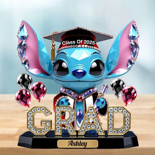 Stitch Graduation Figurine, Custom Class of 2025 Acrylic Plaque, Disney Stitch Class of 2025 Gift, Gift For Friends