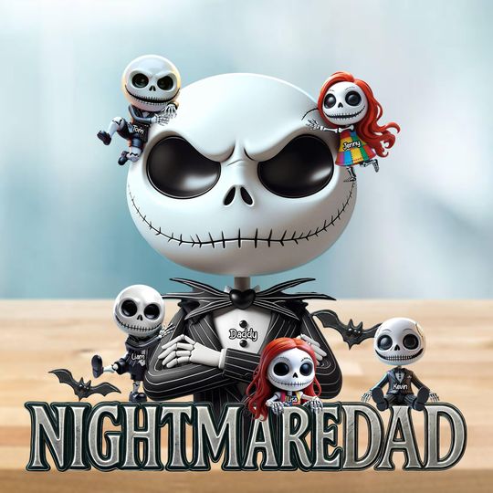 Nightmare Dad Acrylic Plaque, Jack Skellington Family Acrylic Plaque, Father Day Figurine, Personalized Halloween Dad Gift