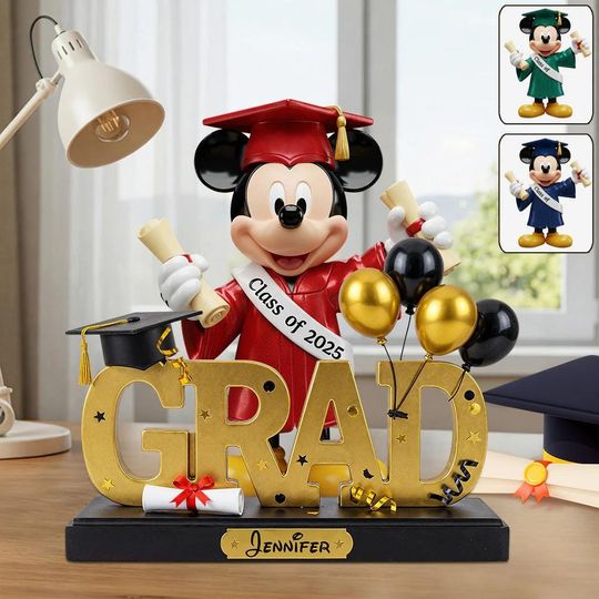 Personalized Mouse Graduation Acrylic Plaque, Happy Grad 2025 Class Plaque, Cartoon Decor Gift for Friends Coworkers