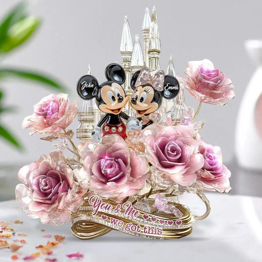 Personalized You Me We Got This Acrylic Plaque, Mouse Couple Castle Flat Crystal Plaque, Wedding Engagement Decor Gift for Her