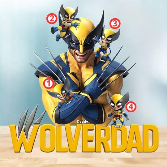 Wolverine Dad Custom Acrylic Plaque, Personalized Superhero Dad Gift from Kids, Funny Father's Day Figurine Plaque