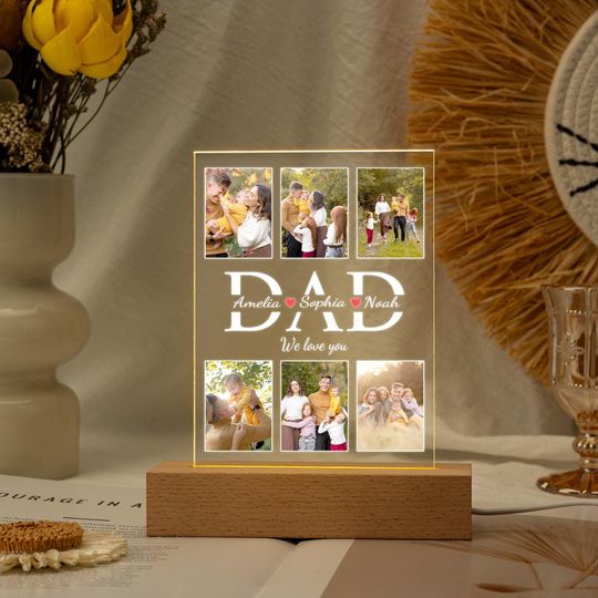 Family Photo Night Light, Father's Day Gifts, Birthday Gift for Grandad, Gifts for Husband, Bedroom Night Light, Gift for Dad, Best Dad Ever
