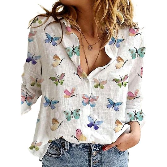 Spring Autumn Turn Down Women's Blouses Shirt