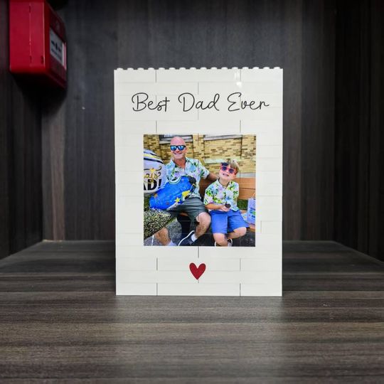 Personalised Daddy & Me LEGO Brick Photo block, Gift for Dad, White, Building Block, Puzzle, Gift, Him, Dad, Father's Day, Grandad, Grandpa