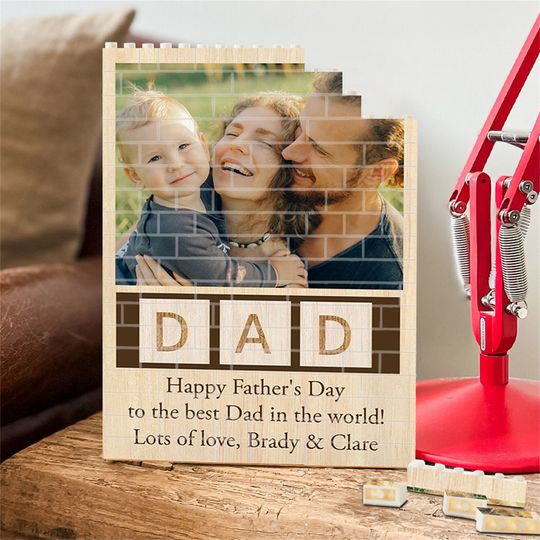 Custom Building Brick for Dad, Custom Photo Block Puzzle,Gifts for Father, Family Photo with Text Birthday Gift,Saw Puzzle Father's Day gift