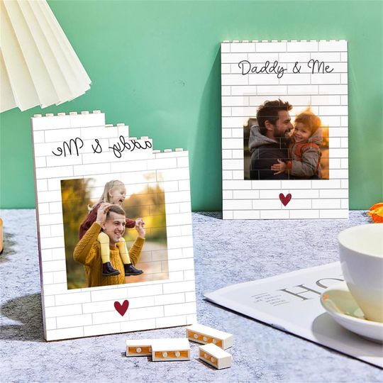 Personalised Daddy & Me Building Brick Photo Buliding Block.Custom Family Photo Blocks.Birthday Gift,Father's Day Gifts,Gift for Dad/Grandpa