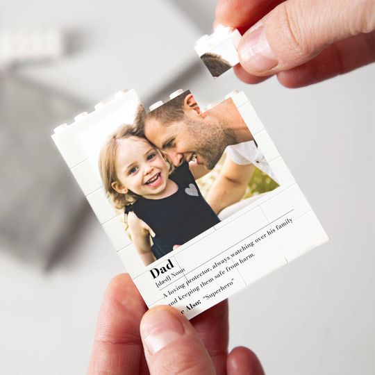 Fathers Day Gift Personalised Photo Puzzle Block for Dad, Lego Brick Picture, Gift for Grandpa, Stepdad, Daddy from Son or Daughter BY05