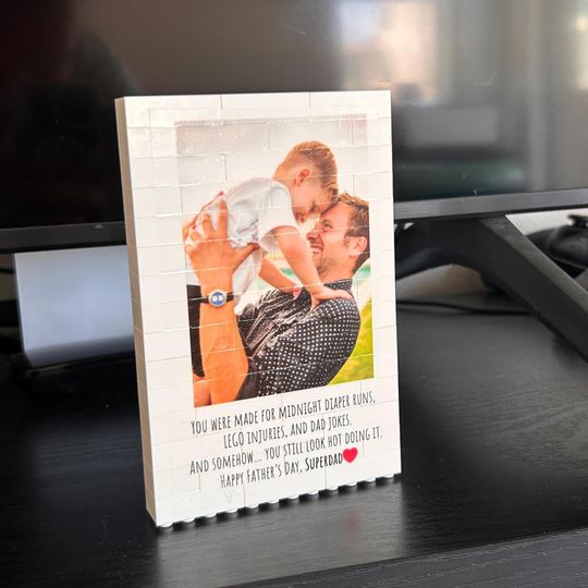 Personalised Dad Brick Photo Block - Custom Gift for Fathers Day, Birthday & Keepsake Display