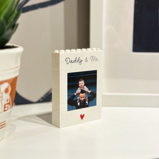Personalised Daddy & Me LEGO Brick Photo block, Gift for Dad, White, Building Block, Puzzle, Gift, Him, Dad, Father's Day, Grandad, Grandpa