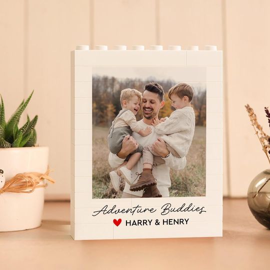 Personalised Daddy & Me Brick Photo Block, Fathers Day Gift for Dad, Puzzle Building Block Gift for Grandpa, Custom Photo Gift for Husband