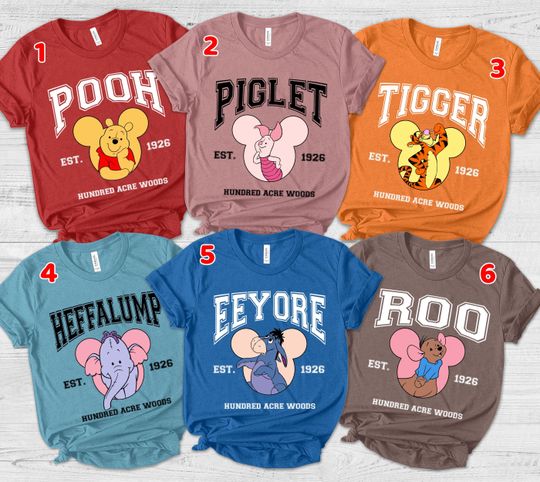 Winnie the Pooh Varsity Shirt, Tigger, Piglet, Eeeyore, Roo, Lumpy, Disneyland Trip Shirt, Disney Family Trip Shirts, Pooh Fan Gift