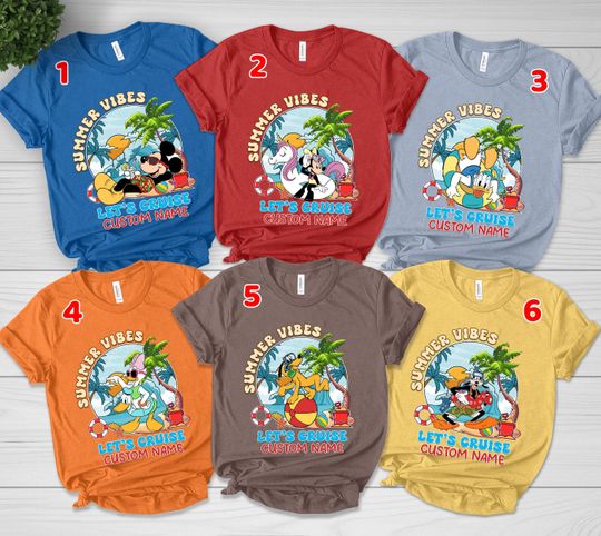 Personalized Mickey and Friends Summer Vibes Disney Cruise Tee, Disney Family Cruise Vacation 2025, Group Disney Wish Dream Magic