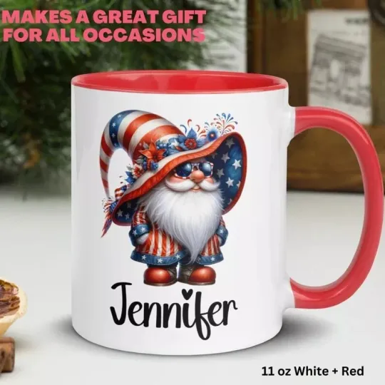 Personalized Garden Gnome, Memorial Day Mug, COFFEE MUG 2-SIDED SALE!!