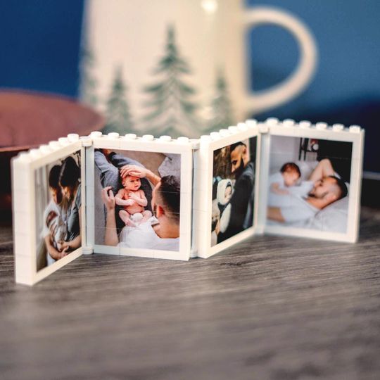 Personalised Fold-Out Daddy & Me LEGO Brick Photo Block Gift Mini Photo Album Keepsake Gift for Dad, Puzzle, Him, Dad, Fathers Day, Grandad