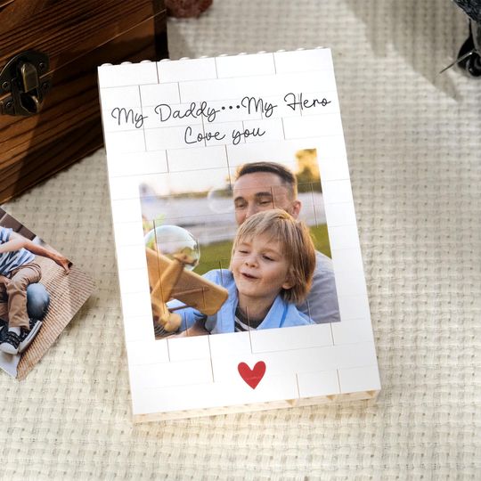 Personalised Daddy and Me Brick Photo block.Father's Day Gifts.Buliding block Gift.Gift for dad,Grandad,grandpa,Husband.Gifts from Kid