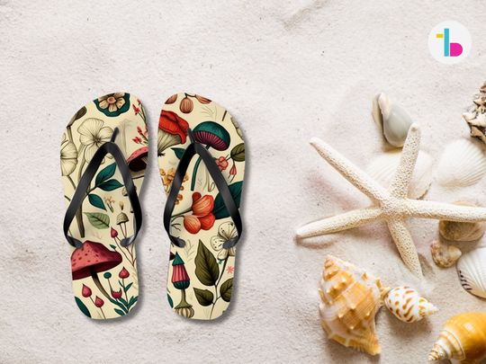 Mushroom flip flops, Vintage Cottagecore summer sandals, Mushroom beachwear,  Witch flip flops, Witchy shoes, Retro summer flip flops