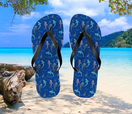 Spotted Whale Shark Flip Flops, Womens Summer Sandals, Beach Shoes, Vacation sandals, Pool shoes, trip gift, matching sets, whale lover gift