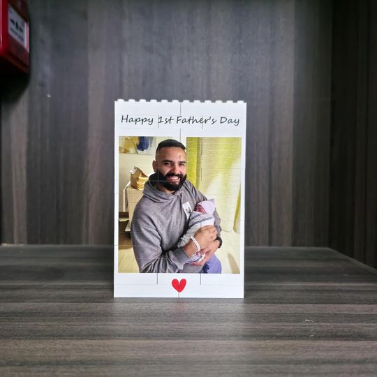 Personalised Daddy & Me Building Brick Photo Block, Gift for Dad, Building Block, Puzzle, Grandad, Grandpa, Birthday Gift, Father's Day Gift