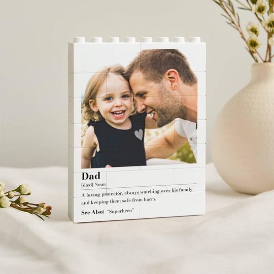 Personalised Daddy & Me LEGO Brick Photo Block, Father Definition Puzzle Gift, Dad Photo Gift Building Brick Photo, Baby Keepsake