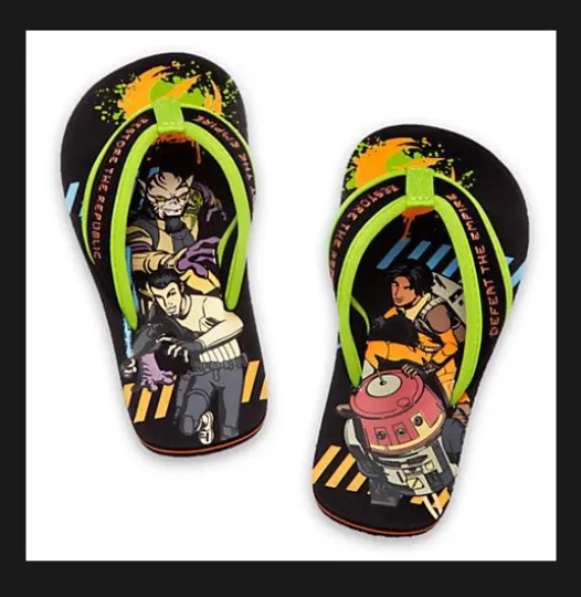 Disney Store Star Wars Rebels Green Black Flip Flops Shoes Boy's Size 9-10 New